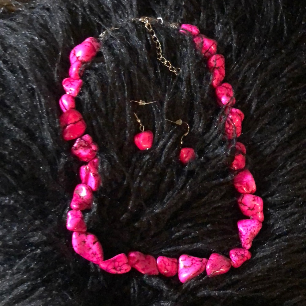 Hot pink western rock necklace & earring